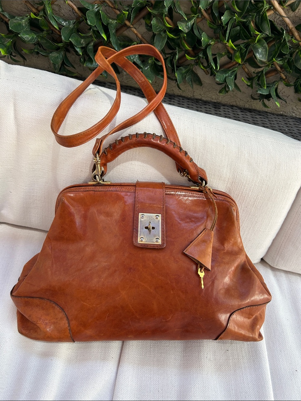 Paolo Leather Satchel Handbag in Cognac Brown